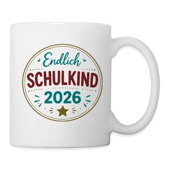 Endlich Schulkind 2026 Badge - Tasse - Weiß - Rechts