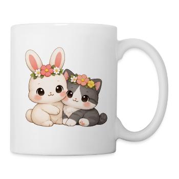 Rabbit with cat - Mug - white - Right