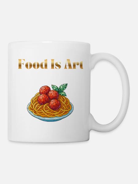 Food Is Art ... Spaghetti mit Fleischbällchen - Tasse - Weiß