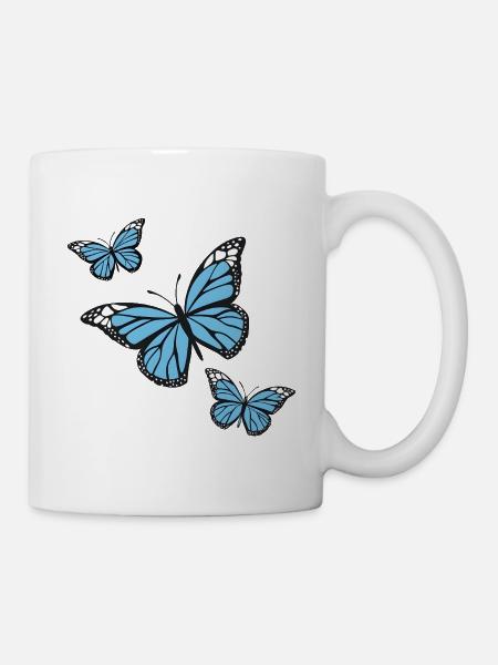 Blaue Schmetterlinge - Tasse - Weiß