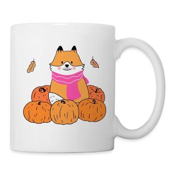 Cute Fox with Pumpkins Autumn Cartoon - Mug - white - Right