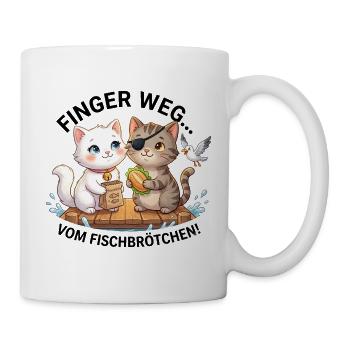 Katzen Finger weg Fischbrötchen - Tasse - Weiß - Rechts
