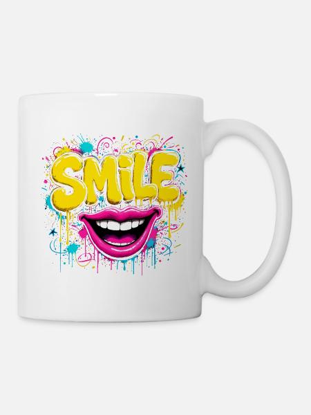 Graffiti-Lächeln in Neonfarben - Tasse - Weiß