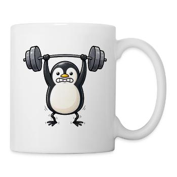Penguin with dumbbell fitness bodybuilding - Mug - white - Right