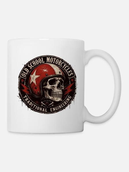 Old School Motorrad Skull Emblem - Tasse - Weiß