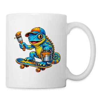 Chameleon on skateboard - Mug - white - Right