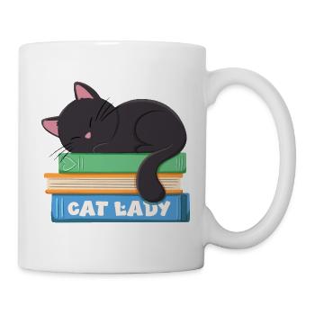 Cat lady sleeping black cat on books - Mug - white - Right