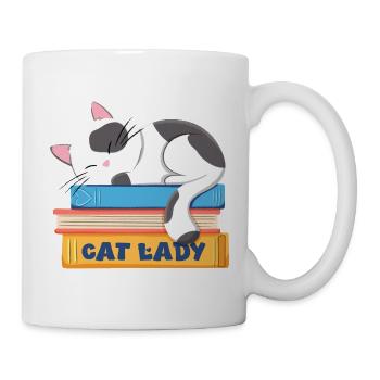 Cat lady sleeping cat on books - Mug - white - Right