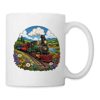 Steam locomotive in a colourful sea of flowers - Mug - white - Right