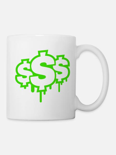 Neon Graffiti Dollarzeichen Tropfen - Tasse - Weiß