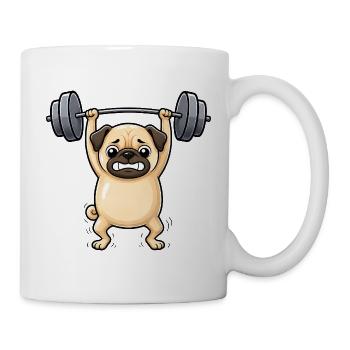 Mops Hund Fitnessgewichtheber Hantel Gym - Tasse - Weiß - Rechts