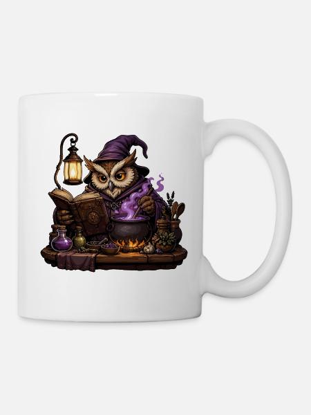 Eulenalchemist im Schattenzauber - Tasse - Weiß