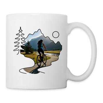 woman cyclist mountains - Tasse - Weiß - Rechts