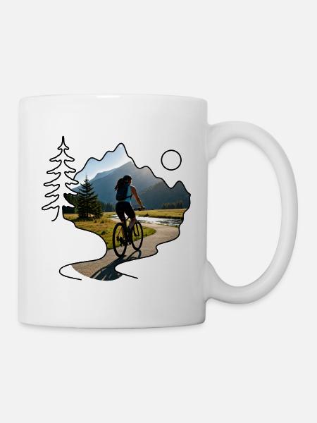 woman cyclist mountains - Tasse - Weiß