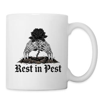 Skelett-Hände um schwarze Rose - Tasse - Weiß - Rechts