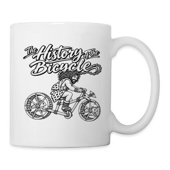 Geschichte des Fahrrads – prähistorischer Stil - Tasse - Weiß - Rechts