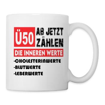 50. Geburtstag Innere Werte Cholesterin Blutwerte - Tasse - Weiß - Rechts