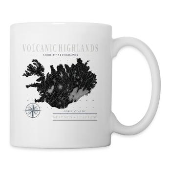 Island Hochland Vulkan Karte Kompass Koordinaten - Tasse - Weiß - Rechts
