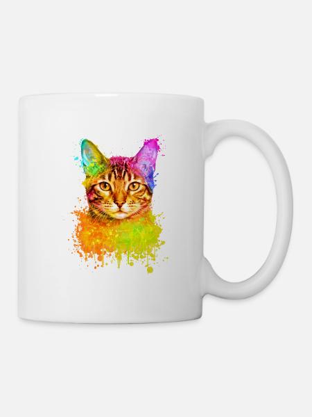 Bengal Katze Buntes Aquarell Katzen Illustration - Tasse - Weiß