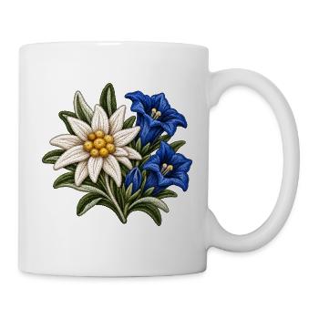 Edelweiß und Enzian im Stickerei-Look - Tasse - Weiß - Rechts
