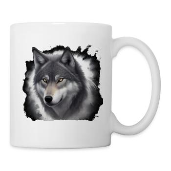 Wolfportrait mit Nebelschwaden - Tasse - Weiß - Rechts