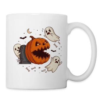 Lustiger Halloween Kürbis erschreckt Geister - Tasse - Weiß - Rechts