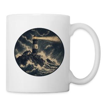Leuchtturm im Sturm auf Felsen - Tasse - Weiß - Rechts
