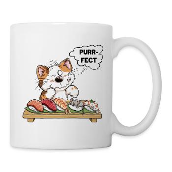 Purrfect Katze mit Sushi und Maus – Katzenhumor - Tasse - Weiß - Rechts