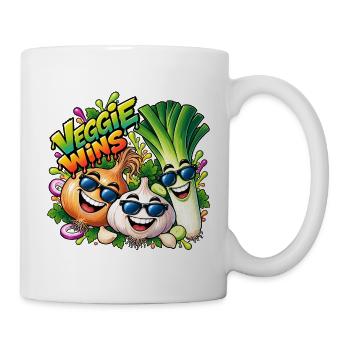 Veggie Wins: Fröhliche Gemüsefreunde - Tasse - Weiß - Rechts