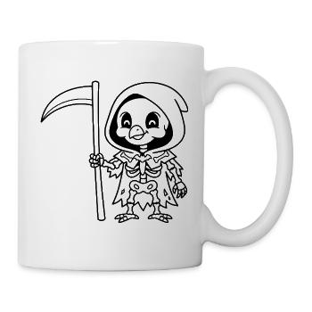 Niedliches Skelett-Huhn-Sensenmann-Grim-Reaper-Gruselbild - Tasse - Weiß - Rechts