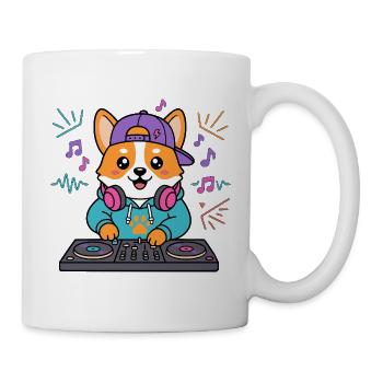 Süßer Corgi-DJ mit Kopfhörern Lustiger Musikliebhaber - Tasse - Weiß - Rechts