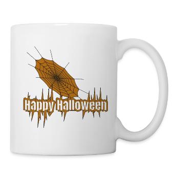 Happy Halloween Spiderweb Logo - Tasse - Weiß - Rechts