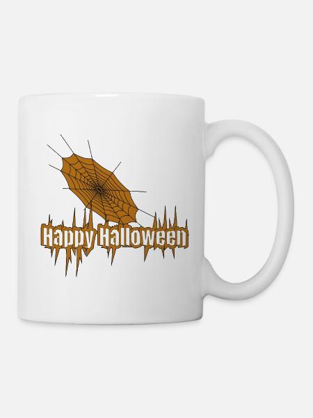 Happy Halloween Spiderweb Logo - Tasse - Weiß