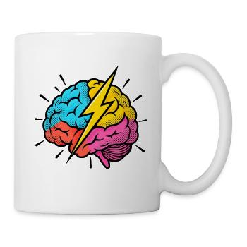 Flash Brain – Gehirn & Blitz im Pop-Art-Look - Tasse - Weiß - Rechts