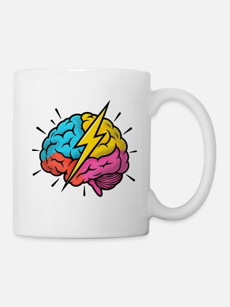 Flash Brain – Gehirn & Blitz im Pop-Art-Look - Tasse - Weiß