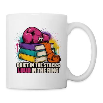 Kampfgeist im Bücherstapel - Tasse - Weiß - Rechts
