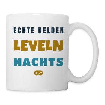 Echte Helden leveln nachts Gamer Spruch - Tasse - Weiß - Rechts