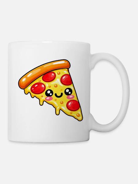 Kawaii Pizza Slice Cartoon - Tasse - Weiß