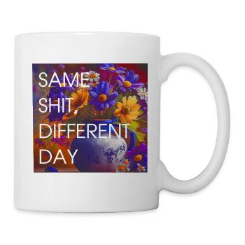 Bunte Blüten vs Alltag - Tasse - Weiß - Rechts