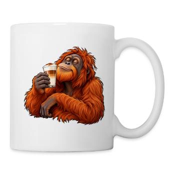 Orang-Utan mit Latte Macchiato – Kaffeepause - Tasse - Weiß - Rechts