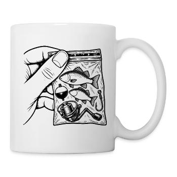 Fischersucht – Fischfisch-Angelausrüstungsbeutel - Tasse - Weiß - Rechts