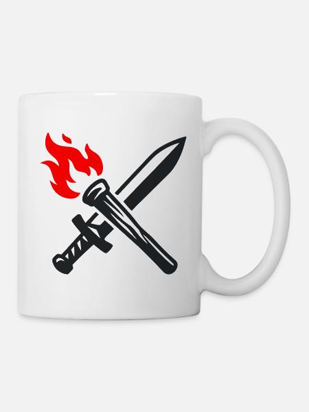 Schwert Fackel Wappen Logo - Tasse - Weiß