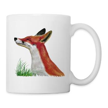 Fuchs schnuppert im Gras - Tasse - Weiß - Rechts