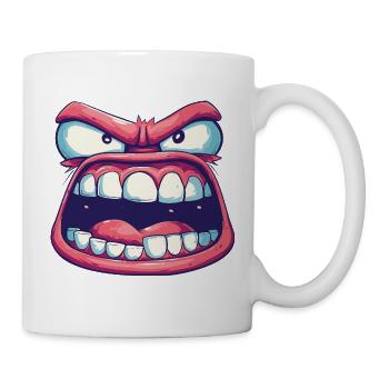 Rosa Gesicht mit seltsamem Blick und wütendem offenem Mund - Tasse - Weiß - Rechts