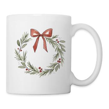 Sanfte rosa Schleife Weihnachtskranz - Tasse - Weiß - Rechts
