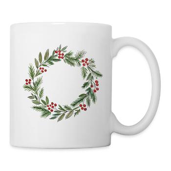 Minimalistisches Weihnachtskranz-Aquarell - Tasse - Weiß - Rechts