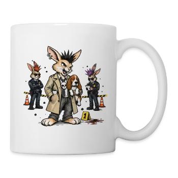 Bunny Punk: Hase Gangsterjäger im Trenchcoat - Tasse - Weiß - Rechts