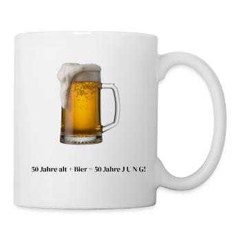 50 Jahre alt+Bier=50 Jahre JUNG, lustiges Design - Tasse - Weiß - Rechts