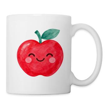 Niedlicher Apfel mit Gesicht im Aquarellstil - Tasse - Weiß - Rechts