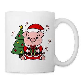 Niedliche Kawaii Pig Santa Weihnachtsbaum-Geschenkbaumkunst - Tasse - Weiß - Rechts